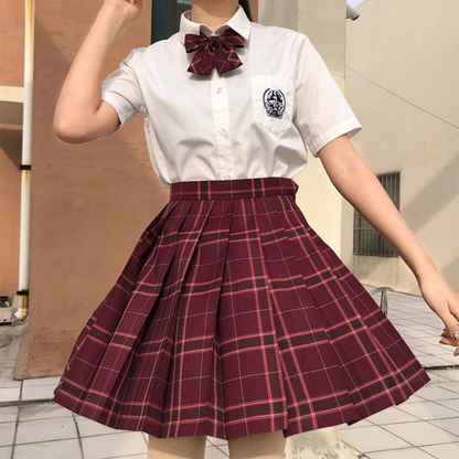 Japanese Academy JK Uniform | Short-Sleeve Shirt & Plaid Pleated Skirt | Esports Girl & Student School Uniform Full Set C051 party X party