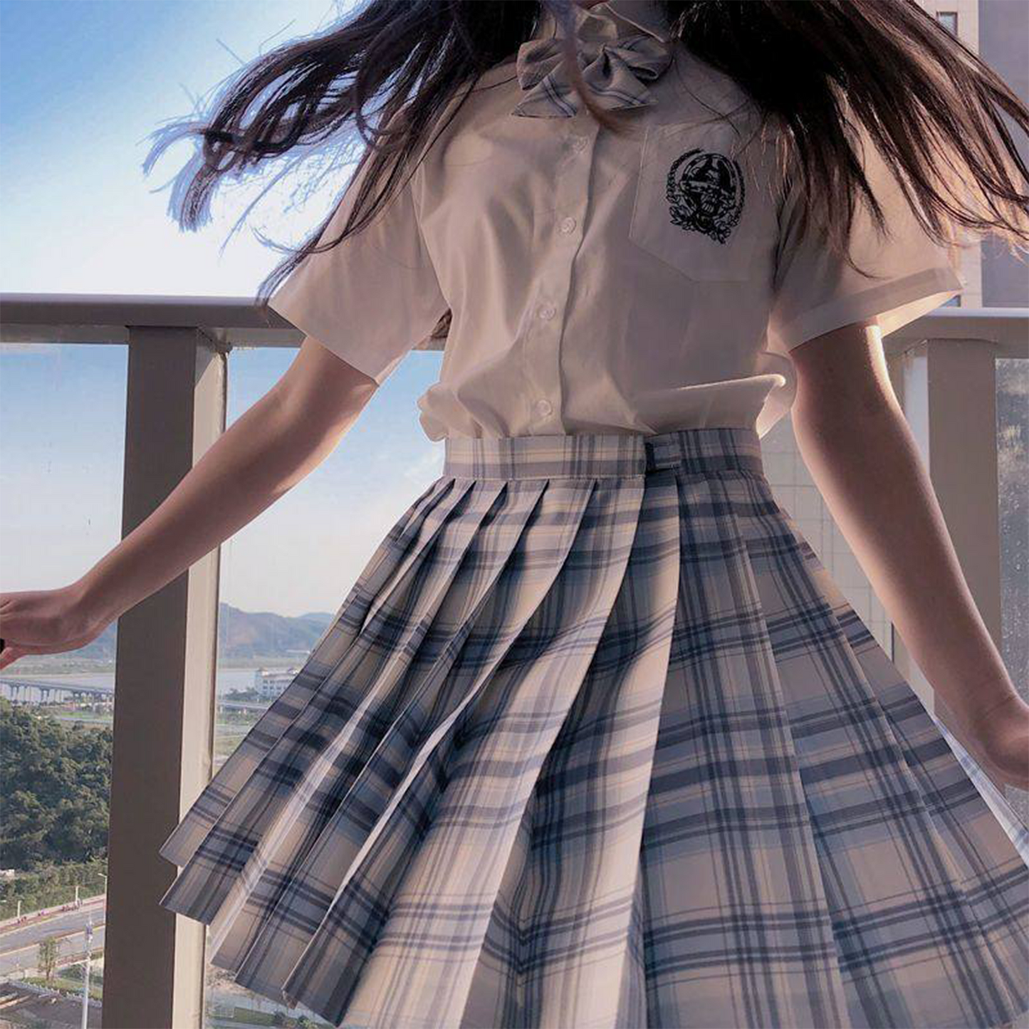 Japanese Academy JK Uniform | Short-Sleeve Shirt & Plaid Pleated Skirt | Esports Girl & Student School Uniform Full Set C051 party X party
