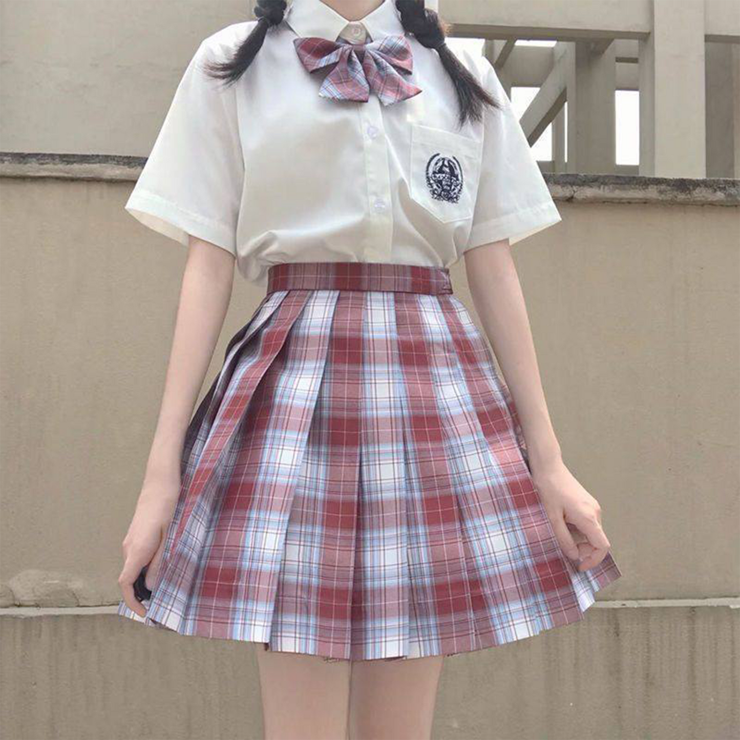 Japanese Academy JK Uniform | Short-Sleeve Shirt & Plaid Pleated Skirt | Esports Girl & Student School Uniform Full Set C051 party X party