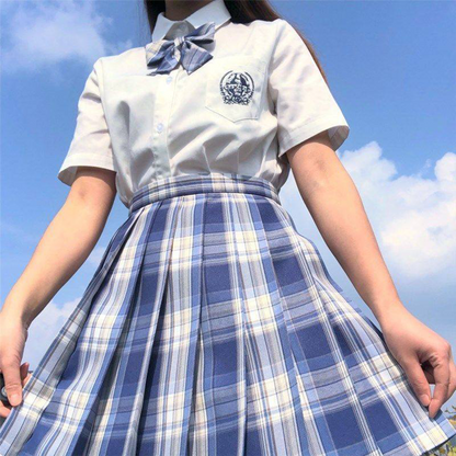 Japanese Academy JK Uniform | Short-Sleeve Shirt & Plaid Pleated Skirt | Esports Girl & Student School Uniform Full Set C051 party X party