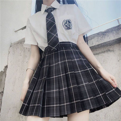 Japanese Academy JK Uniform | Short-Sleeve Shirt & Plaid Pleated Skirt | Esports Girl & Student School Uniform Full Set C051 party X party