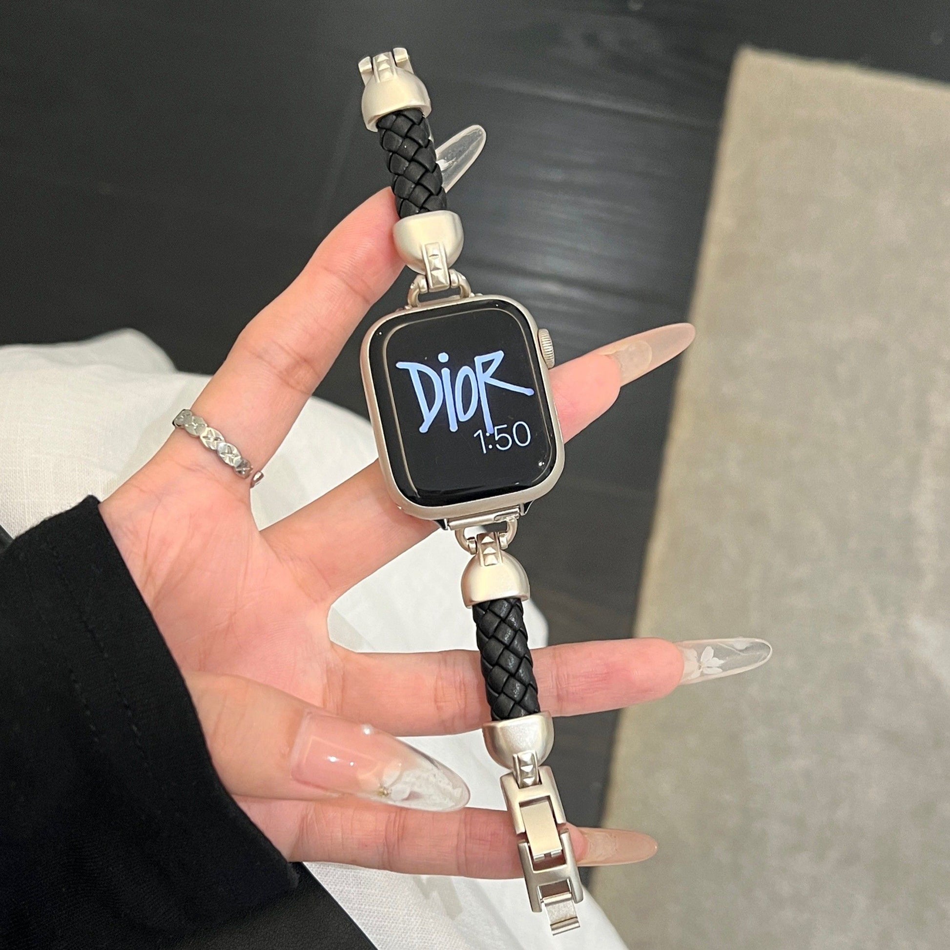 Apple Watch Braided Leather Strap with Chanel-Style Chain SW-28 party X party