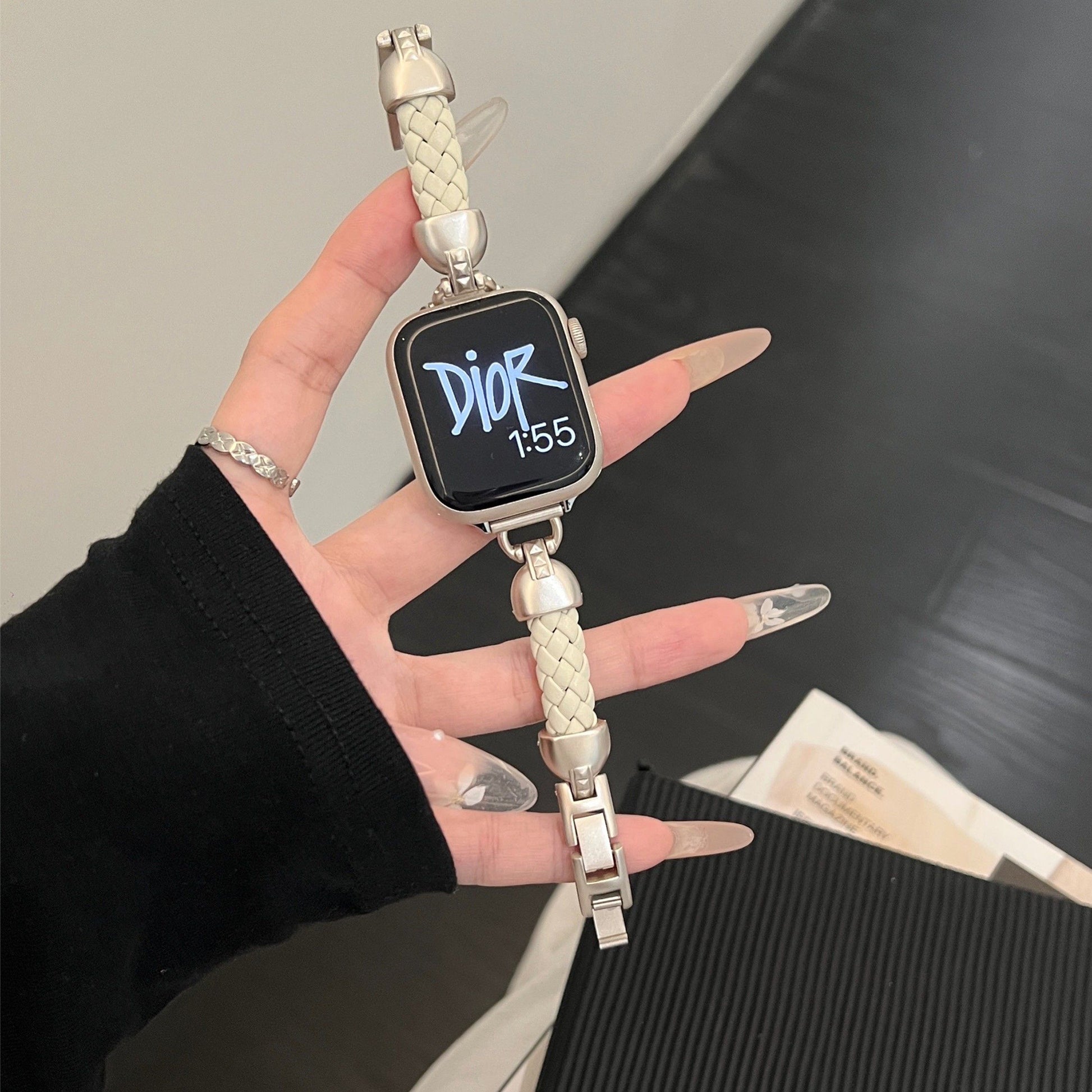 Apple Watch Braided Leather Strap with Chanel-Style Chain SW-28 party X party