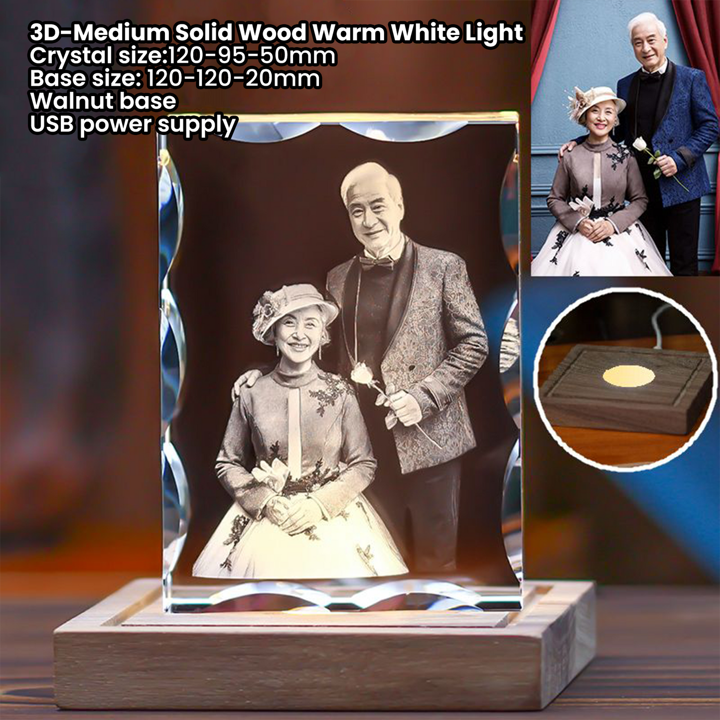 Creative Crystal Anniversary Customization — 10th or 50th Golden Anniversary creative crystal photo customization, perfect for elders, parents, or wife.