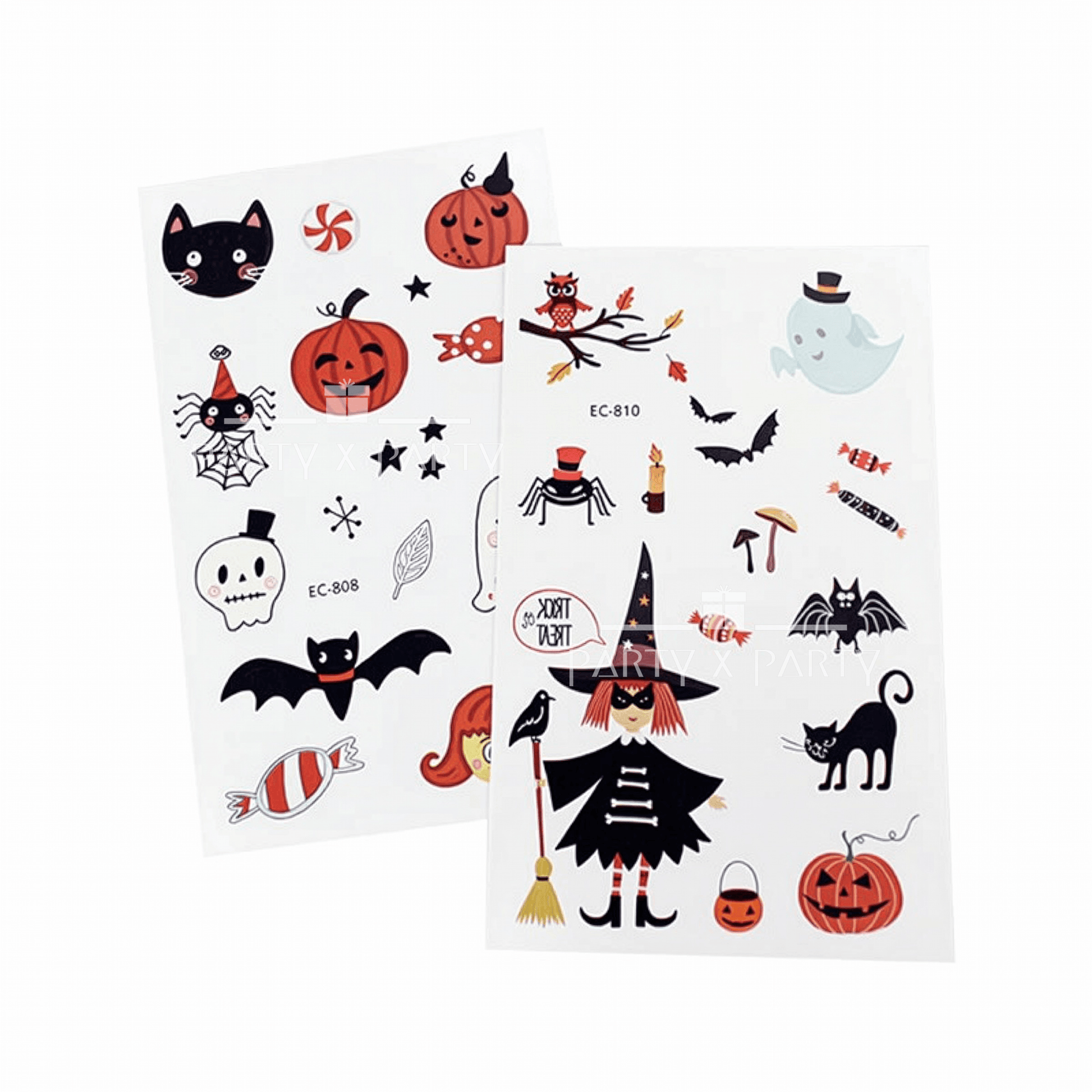 Halloween Temporary Tattoo Stickers for Kids – Waterproof & Skin-Safe | 10+ Cute & Spooky Designs - party X party