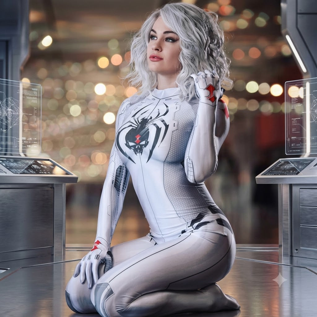 White Widow Spider-Man Women’s Cosplay Bodysuit – Marvel Halloween Superhero Costume | MTJ308 party X party