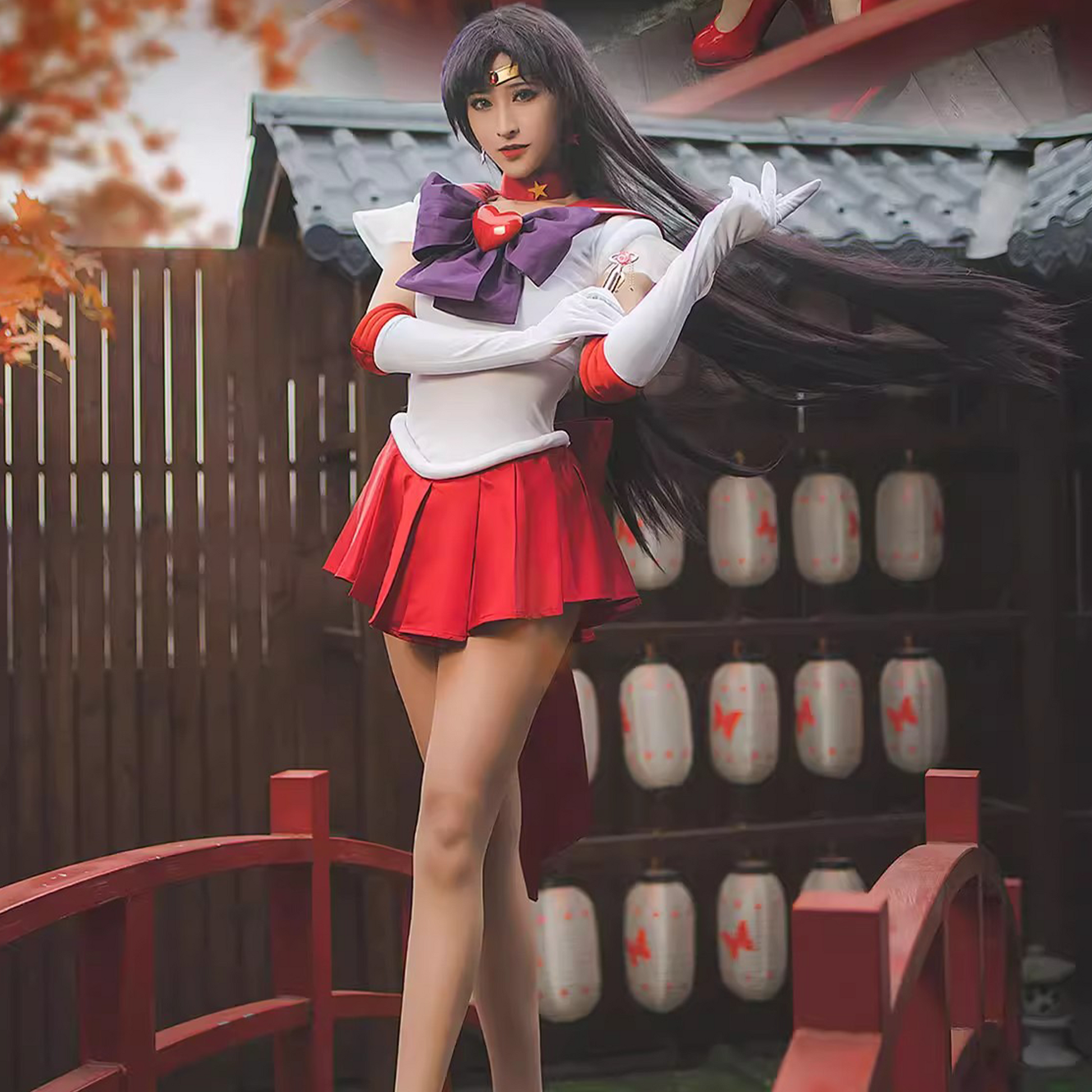 Sailor Moon Rei Hino Cosplay Costume Full Set – Mars Red Anime Dress SM003 party X party