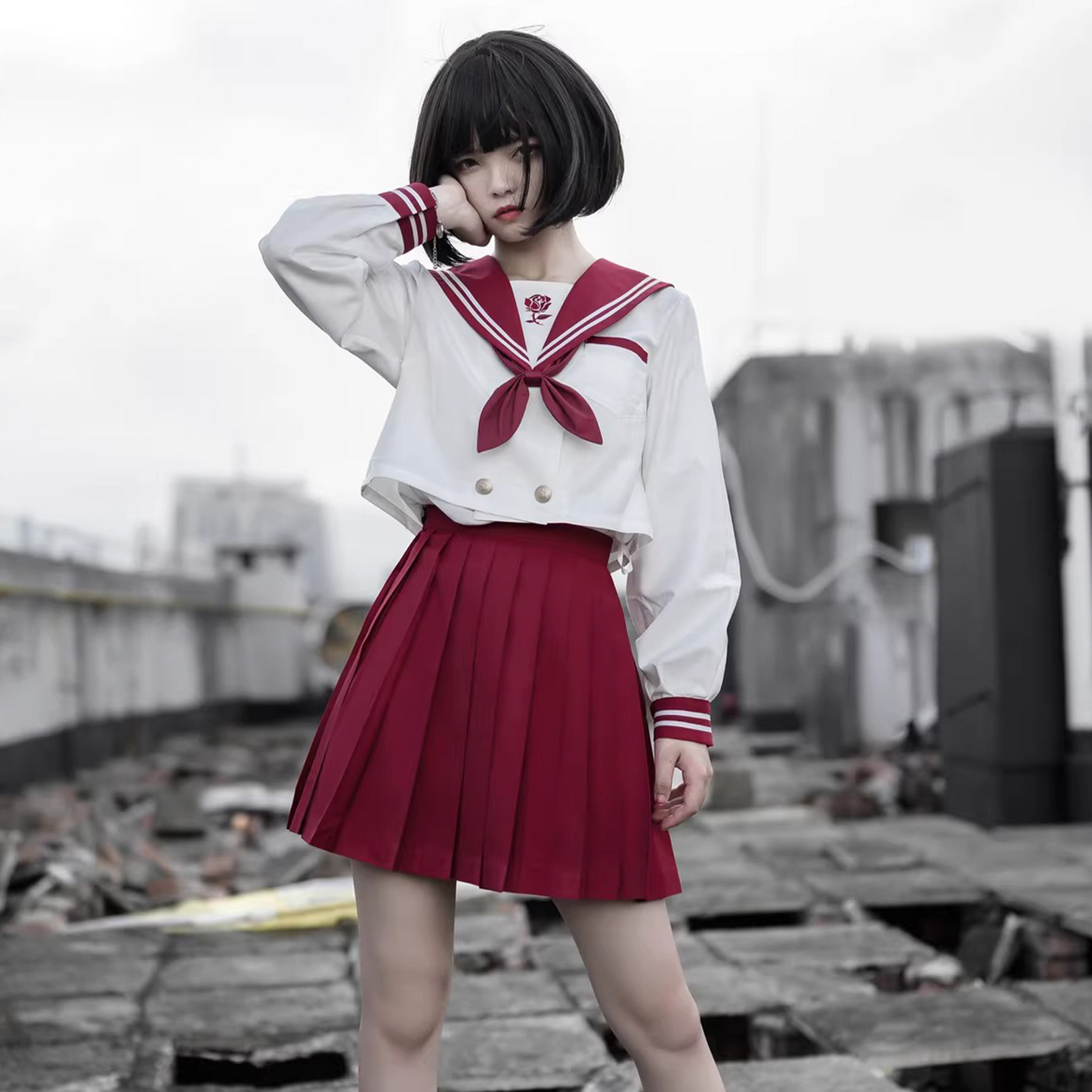 Milk Tea Cat 【War and Roses】 JK Uniform Set | Plaid Skirt & Sailor Suit | Original "Bad-Girl" Academy Style Japanese Anime Costume C058 party X party