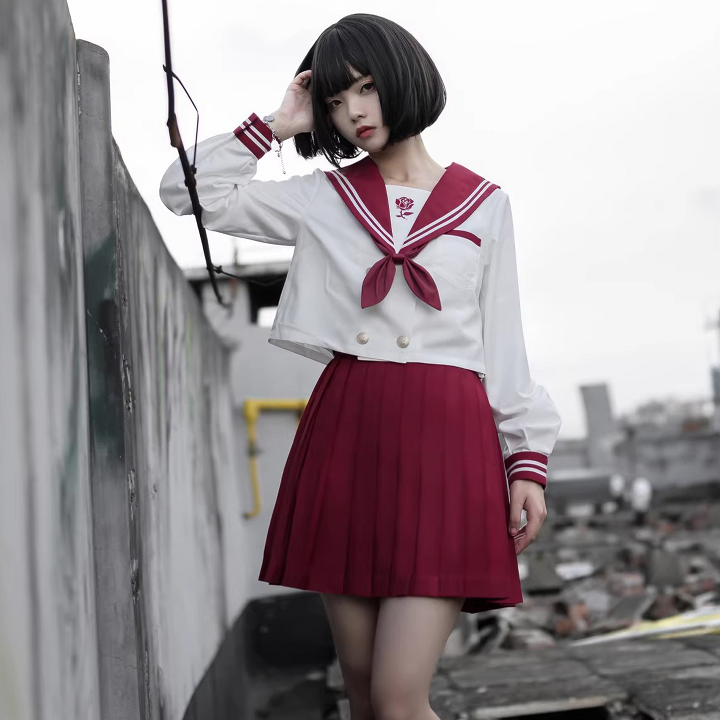 Milk Tea Cat 【War and Roses】 JK Uniform Set | Plaid Skirt & Sailor Suit | Original "Bad-Girl" Academy Style Japanese Anime Costume C058 party X party