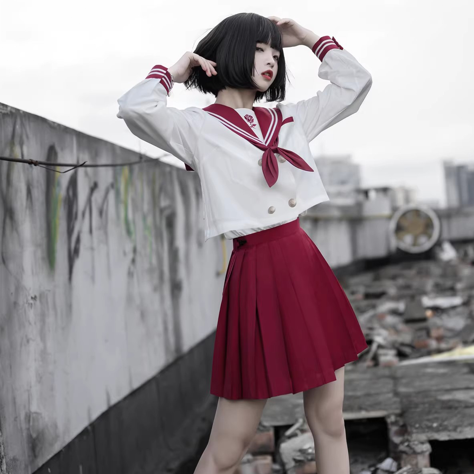 Milk Tea Cat 【War and Roses】 JK Uniform Set | Plaid Skirt & Sailor Suit | Original "Bad-Girl" Academy Style Japanese Anime Costume C058 party X party