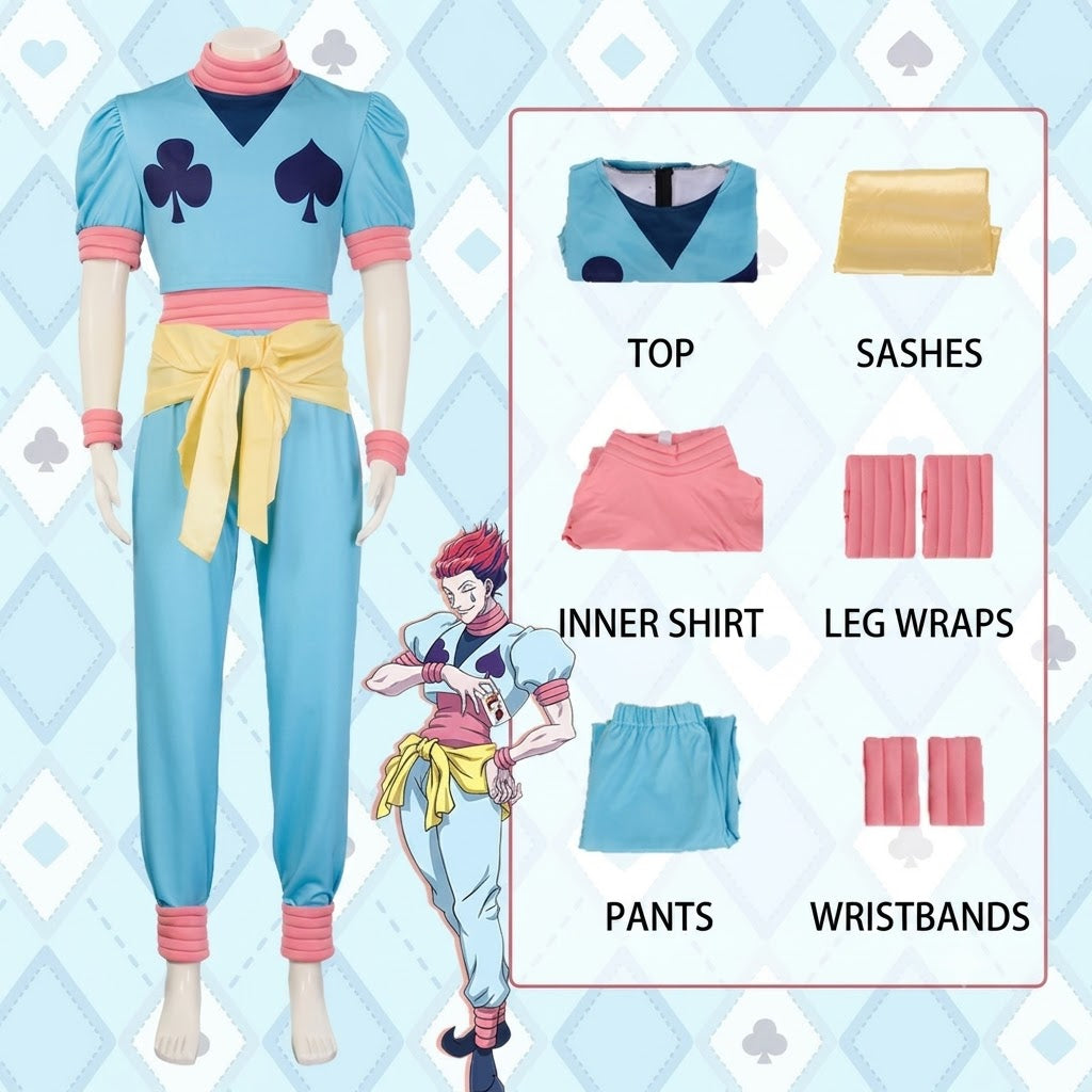 Hisoka Morow Blue Cosplay Costume Full Outfit Set with Wig for Hunter x Hunter Anime Halloween, Comic Con & Convention Cosplay – QL006 party X party
