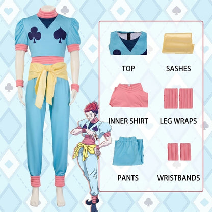 Hisoka Morow Blue Cosplay Costume Full Outfit Set with Wig for Hunter x Hunter Anime Halloween, Comic Con & Convention Cosplay – QL006 party X party