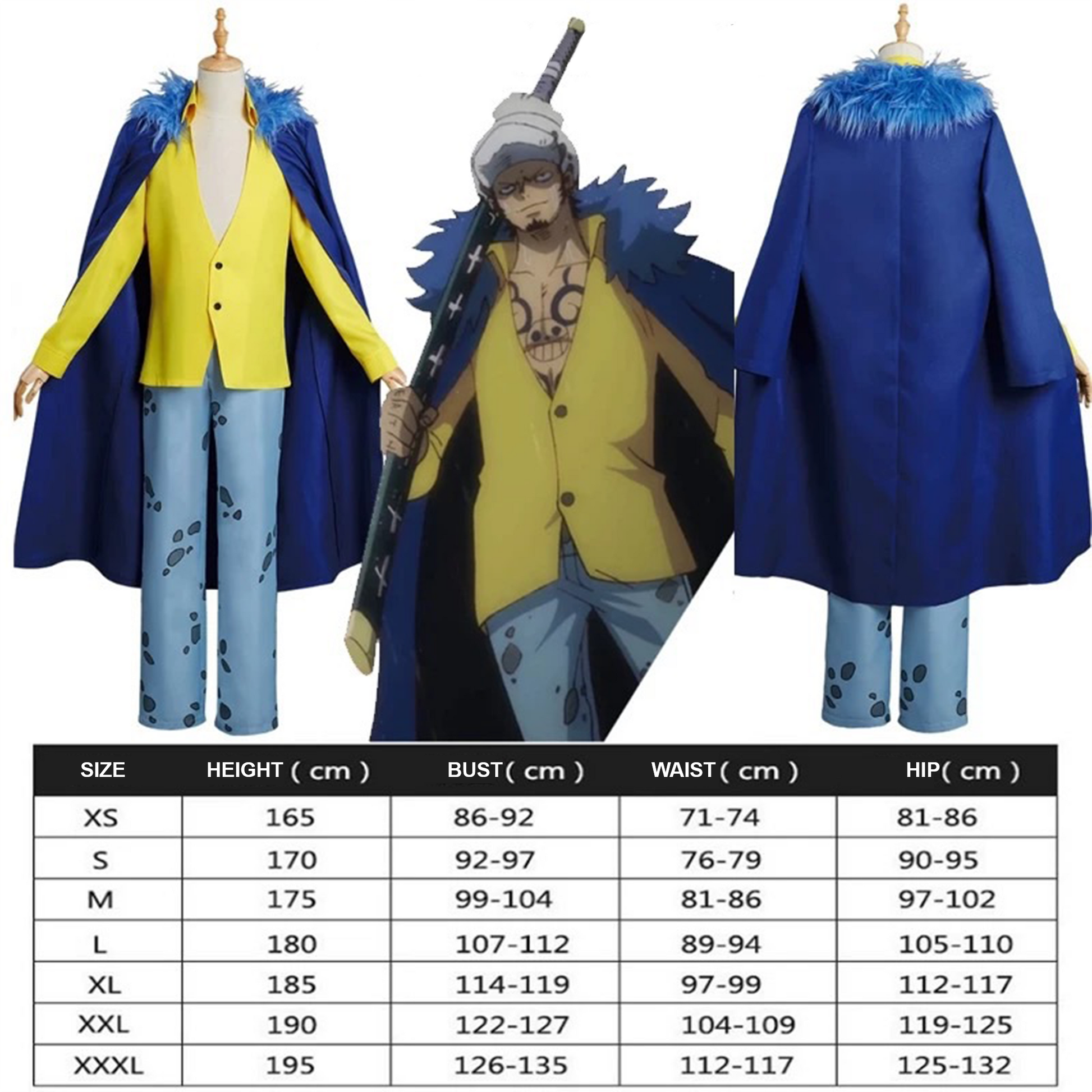 One Piece – Trafalgar D. Water Law Cosplay Costume with Hat – Anime Cloak & Trench Coat Outfit 0013 party X party