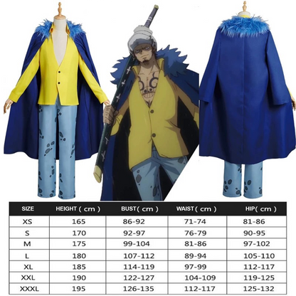 One Piece – Trafalgar D. Water Law Cosplay Costume with Hat – Anime Cloak & Trench Coat Outfit 0013 party X party