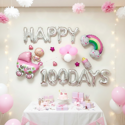 Baby 100th Day Balloon Decoration  Girl, Celebration Party,  Set – S100