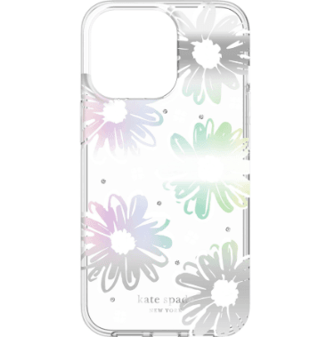 kate spade New York - iPhone 13 Pro iPhone 13 Pro Max Hard Shell Protective Case - Daisy Rainbow Foil White Clear Gemstone – LP-089 - party X party