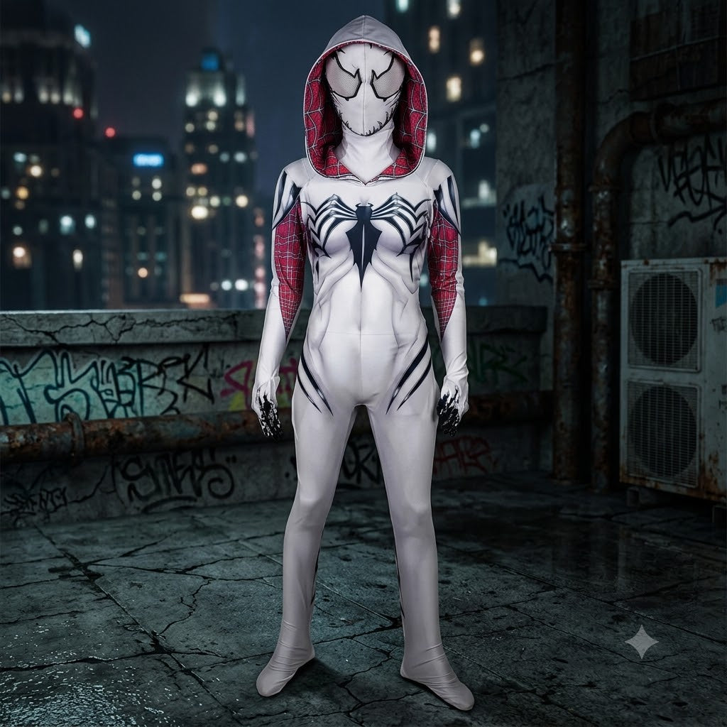 White Widow Spider-Man Kids Cosplay Bodysuit – Jami Tyndall Inspired Superhero Costume | MTJ309 party X party