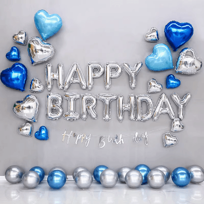 Metal Balloon Party PARTY Celebration Decoration Set (Light Blue Dark Blue Metallic Silver)--S163