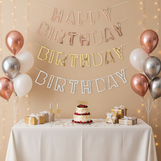 Glitter Happy Birthday Banner Set | Cursive Flag Party Decorations – B016, B017, B018