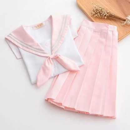 Kansai Style Sailor Uniform Set | Two-Line Mint Pink Soft-Girl JK Outfit | Japanese Academy Performance Uniform C023 party X party