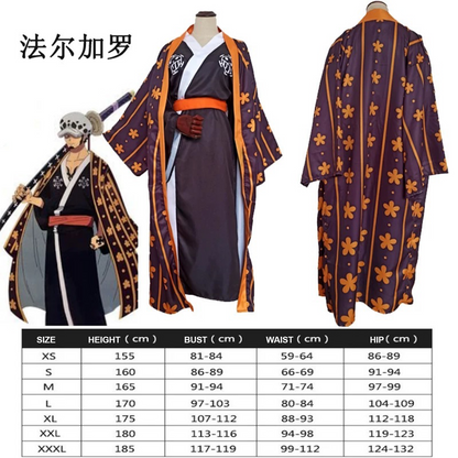 One Piece – Trafalgar D. Water Law Japanese Yukata Kimono Set Cosplay Costume with Outer Coat O015 party X party