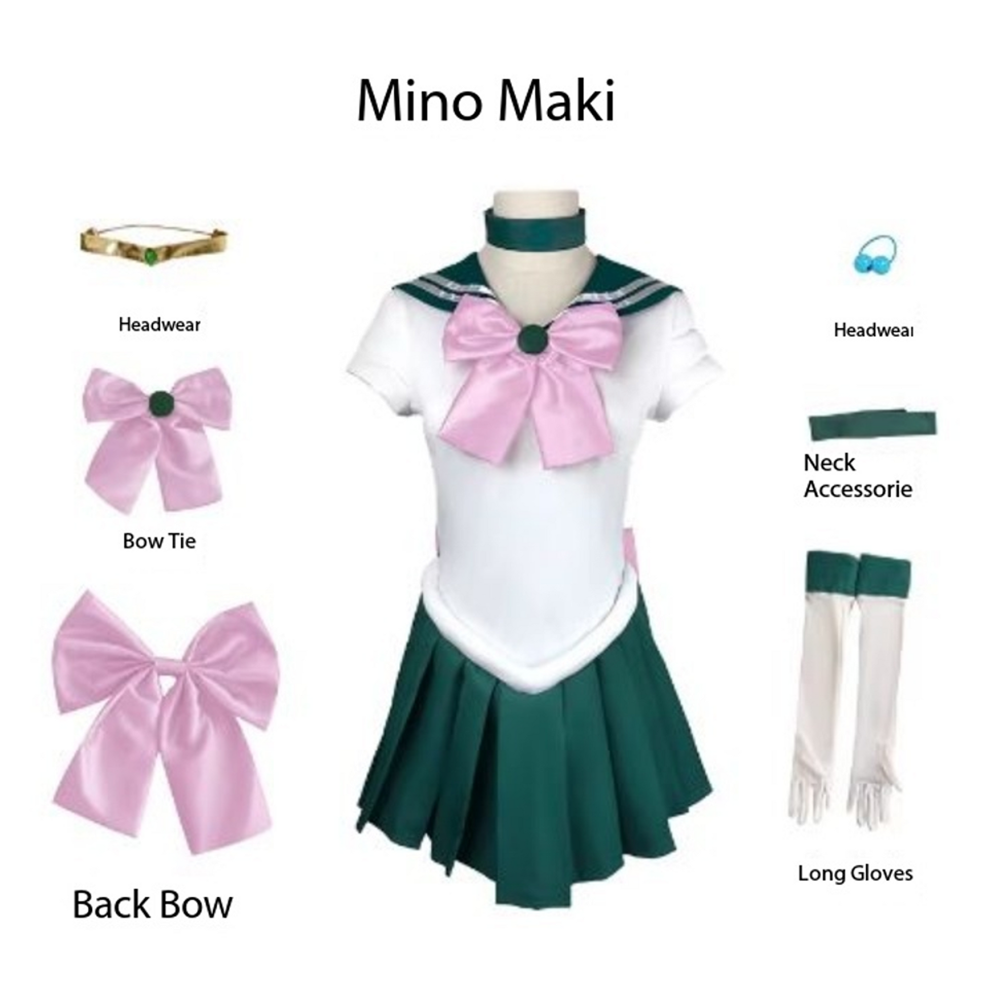 Sailor Moon Makoto Kino Cosplay Costume Full Set – Jupiter Green Dress SM007 party X party