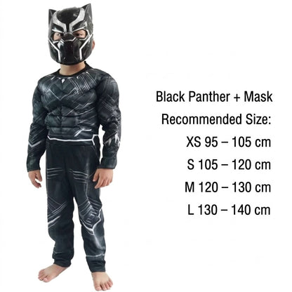 Black Panther Kids Muscle Costume – Marvel Avengers Battle Suit Cosplay Outfit for Boys Halloween Performance | MTJ208 party X party