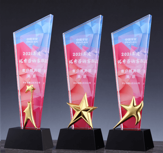 Metal five-pointed star crystal trophy, annual meeting outstanding employee trophy, changeable style, color trophy-TR125 - party X party