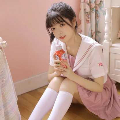 Authentic Pink JK Uniform Set | Premium Long-Sleeve Middle School Sailor Suit - Spring/Autumn Japanese Student Outfit C028 party X party