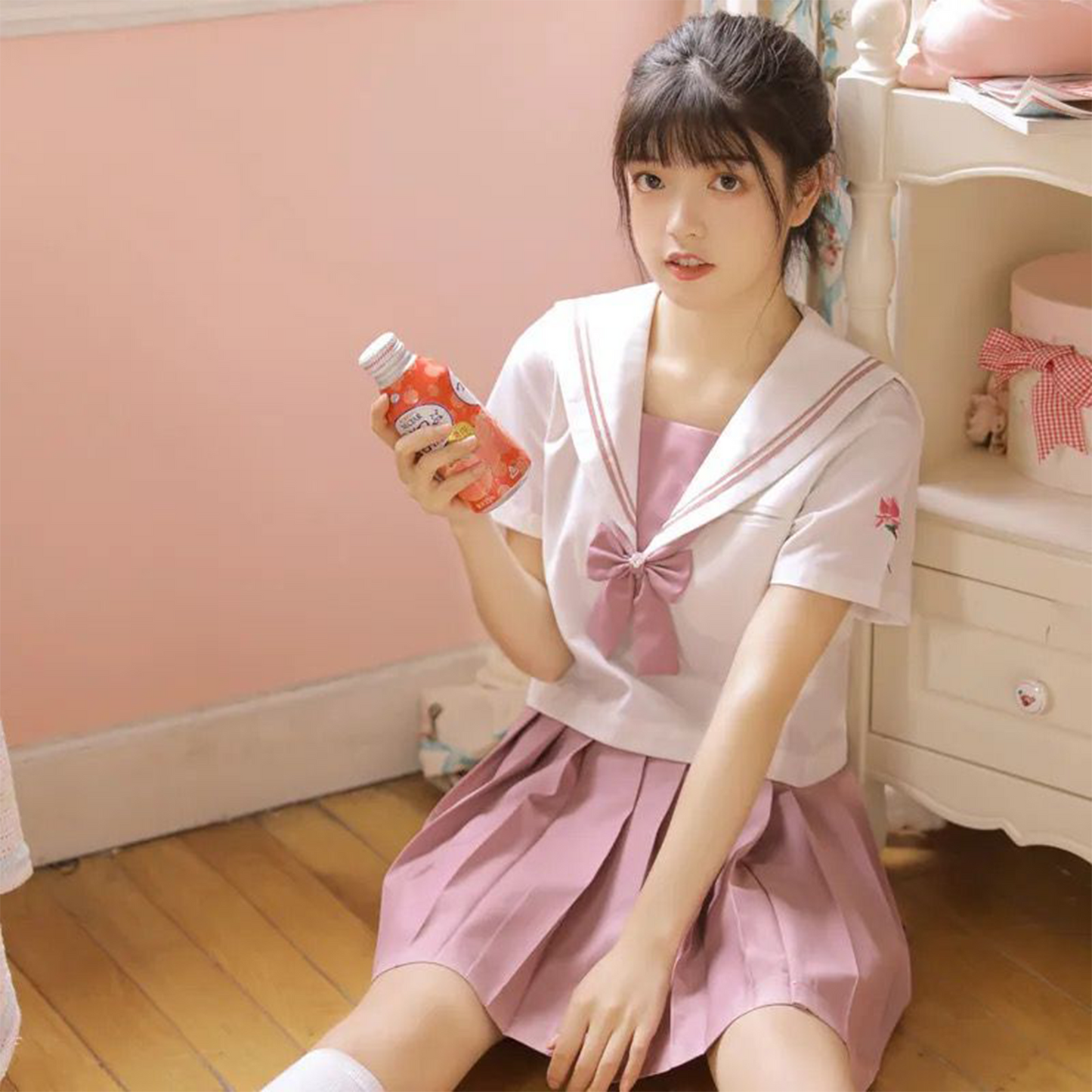 Authentic Pink JK Uniform Set | Premium Long-Sleeve Middle School Sailor Suit - Spring/Autumn Japanese Student Outfit C028 party X party