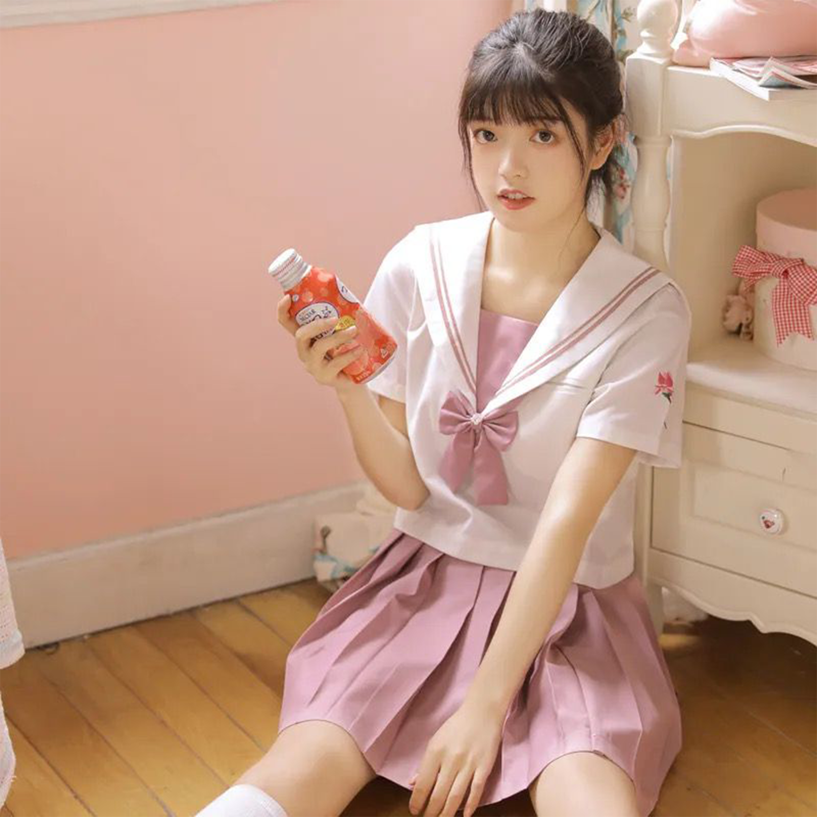 Authentic Pink JK Uniform Set | Premium Long-Sleeve Middle School Sailor Suit - Spring/Autumn Japanese Student Outfit C028 party X party