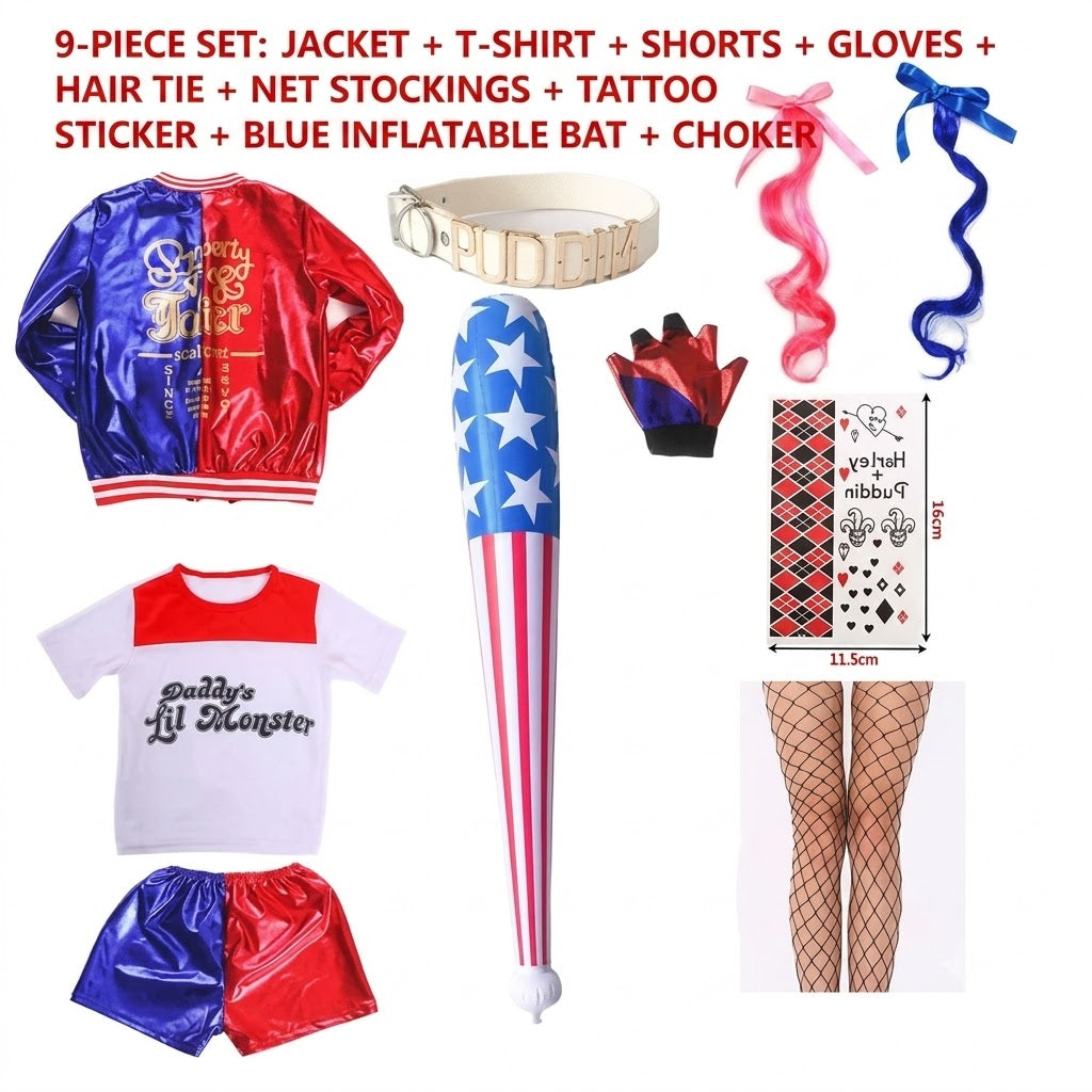 Girls Harley Quinn Suicide Squad Cosplay Costume – Full Set Halloween & Dress Up Outfit | DC218 party X party