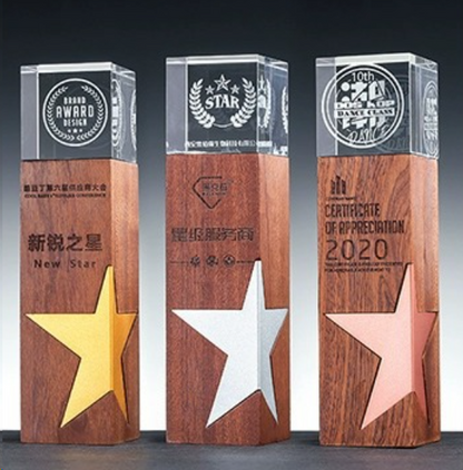 Wooden Trophy Creative Trophy Five-pointed Star Metal Trophy Customizable Colors Engraving Available – TR-880