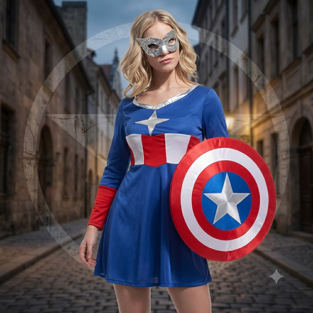 Captain America Female Halloween Cosplay Costume – Superhero Role Play Performance Outfit for Women | MTJ303 party X party