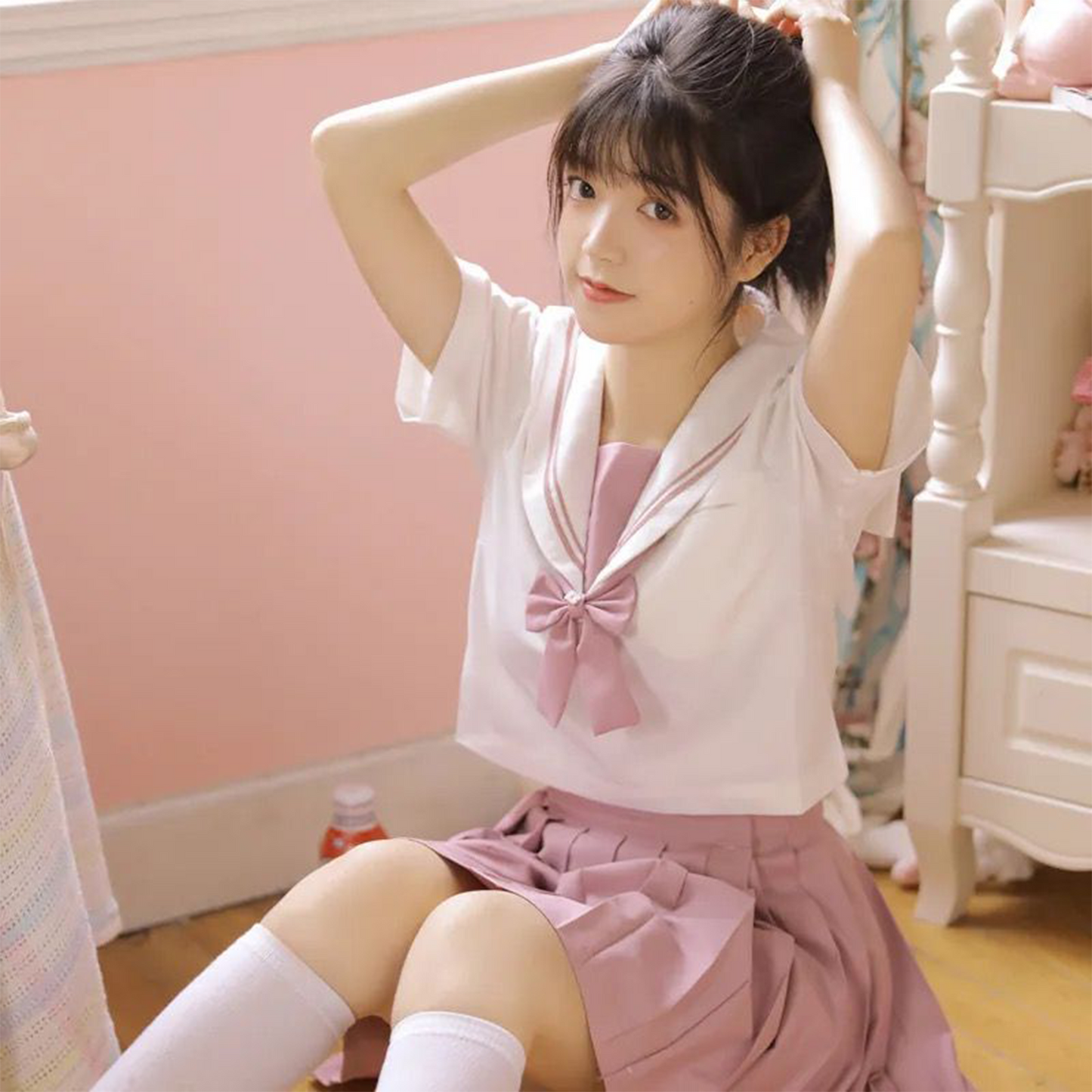 Authentic Pink JK Uniform Set | Premium Long-Sleeve Middle School Sailor Suit - Spring/Autumn Japanese Student Outfit C028 party X party