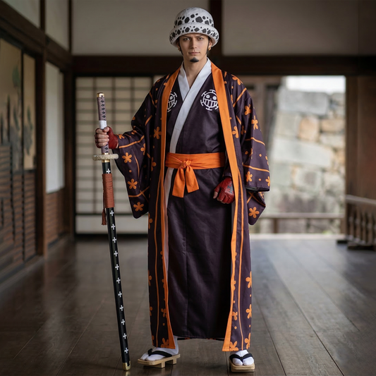 One Piece – Trafalgar D. Water Law Japanese Yukata Kimono Set Cosplay Costume with Outer Coat O015 party X party