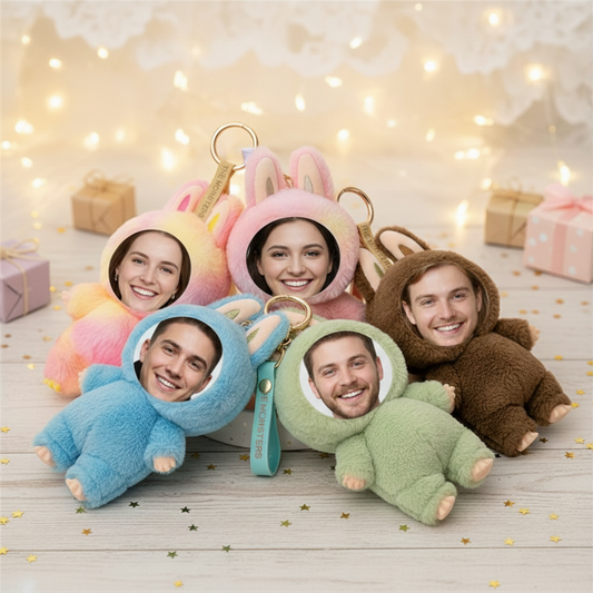 Couple's Photo Custom Human Face Doll Keychain (Bubbala/Creative Plush Toy), Gift for Boyfriend or Girlfriend's Birthday
