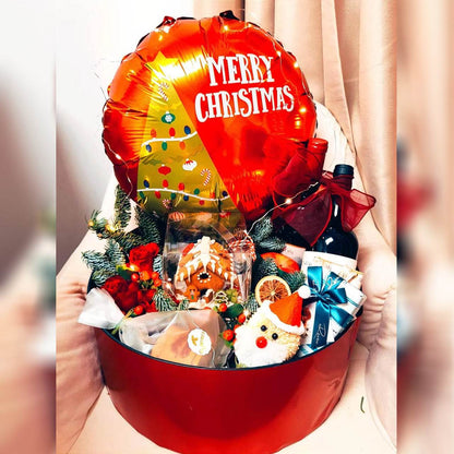 Christmas Eve Balloon & Gift Set – Exquisite Gold Foil Wine & Fruit Box – 0010 - party X party