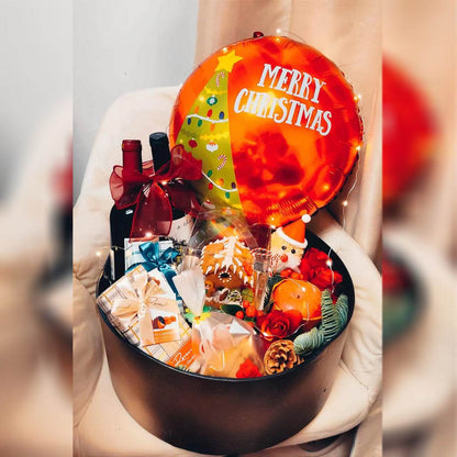 Christmas Eve Balloon & Gift Set – Exquisite Gold Foil Wine & Fruit Box – 0010 - party X party