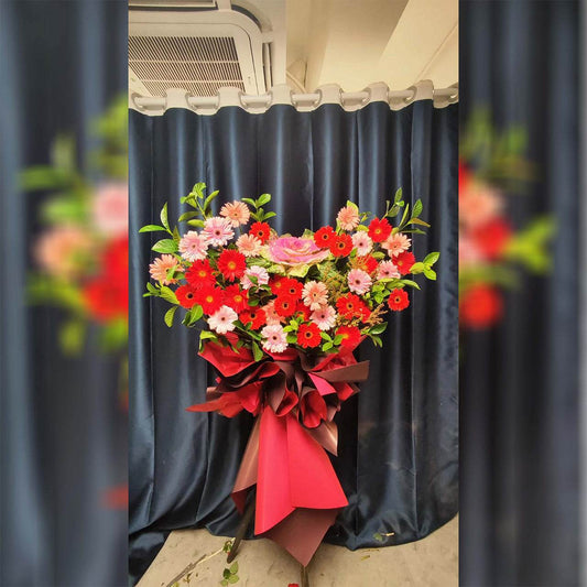 Peony flower basket on leavesRed sun chrysanthemum flower basketOpening blessingBooming business – F-485 - party X party