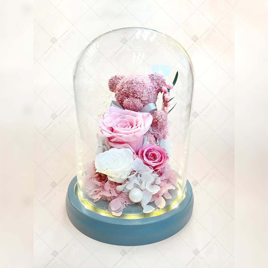 💕永生花玫瑰熊擺設(粉紅)🌹紀念日 生日 求婚裝飾禮物擺設--F11