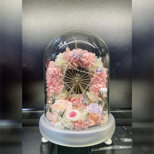 💕粉紅摩天輪永生花🌹紀念日 生日 求婚裝飾禮物擺設--F20