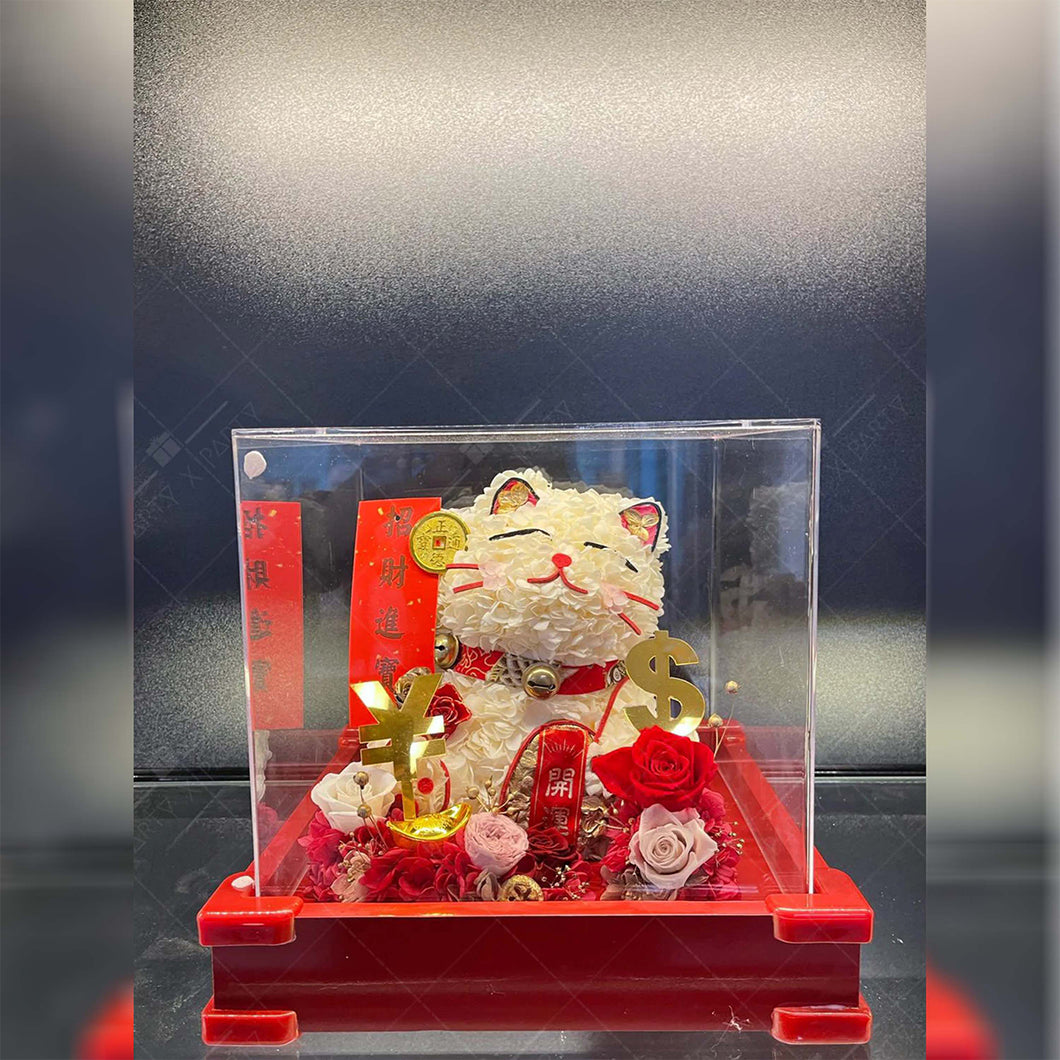 💕造型公仔永生花🌹開張店舖 招財貓禮物擺設--F17