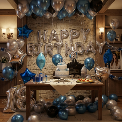 Metallic Balloon Decoration Set – Blue, Silver & Black Party Essentials S001 party X party