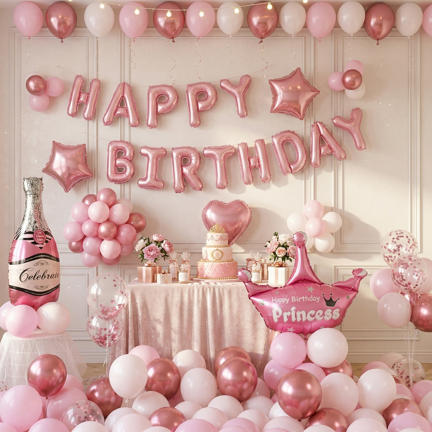 Birthday Balloon Decoration Set - Matte Pink, Matte White, Metallic Red Series (S088) party X party