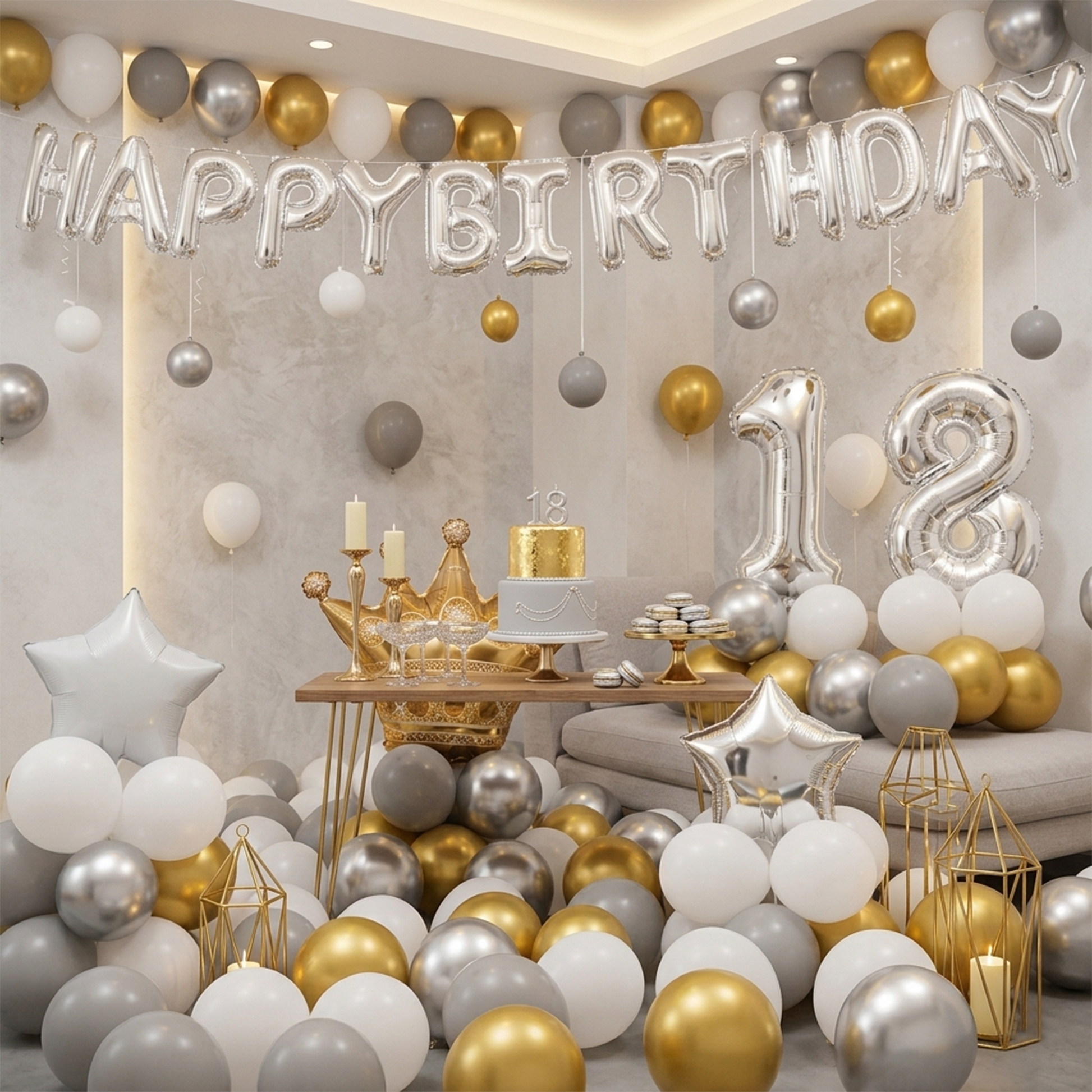 Royal Crown Balloon Decor Kit - Matte White, Matte Gray & Metallic Accents for Stunning Celebrations S089 party X party
