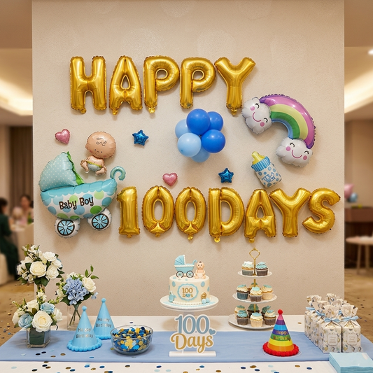Baby 100th Day Balloon Decoration Boy, Balloon Decoration Set – S099 party X party