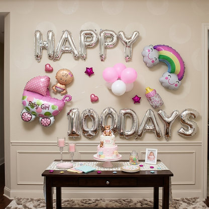 Baby 100th Day Balloon Decoration  Girl, Celebration Party,  Set – S100 party X party
