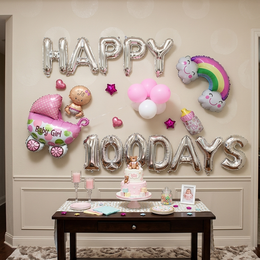 Baby 100th Day Balloon Decoration  Girl, Celebration Party,  Set – S100 party X party