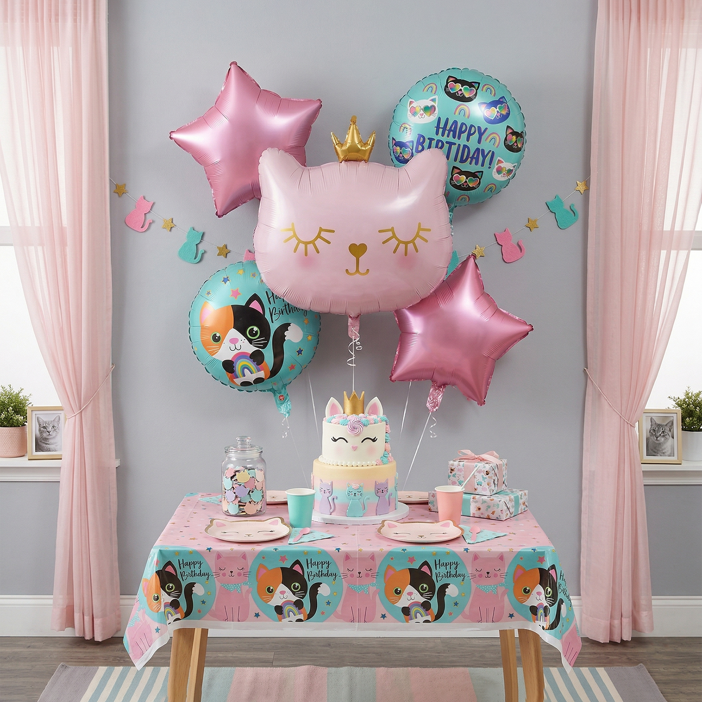 Party Balloons Cartoon Crown Pink Cat Balloon Decoration Combination - S101 party X party